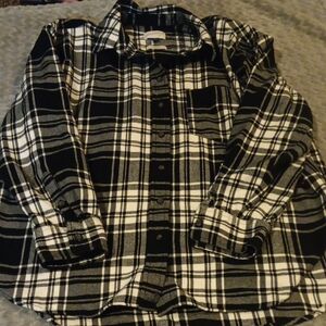 Black and White Plaid Button-Up Shirt Womans Oversized Fit